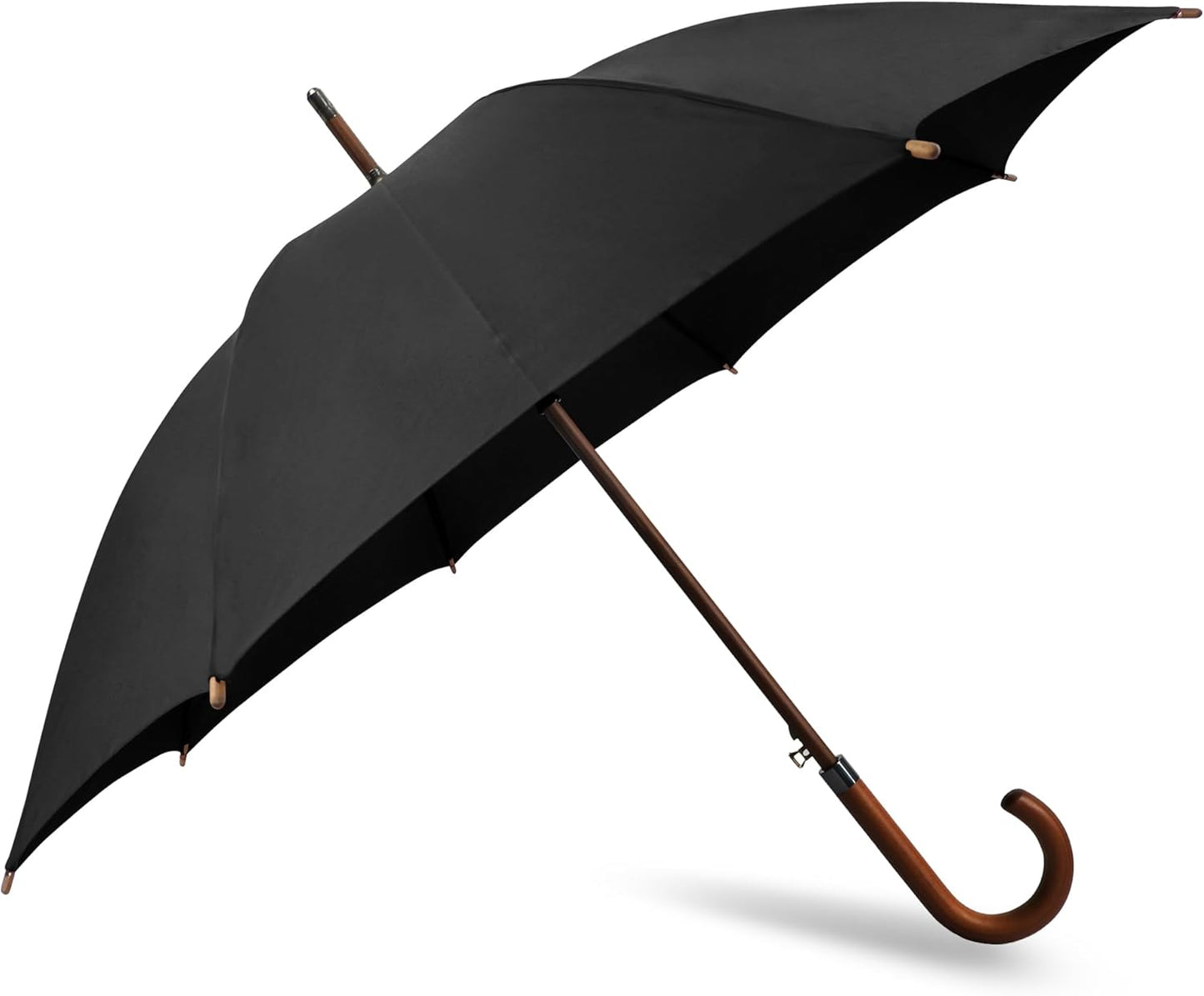 16 Ribs 48" Stick Umbrella Auto Open Solid Color Fashionable and Simple，Arc Classic Wood Handle，Windproof Unbreakable Stick Rain Umbrella