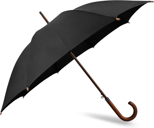 16 Ribs 48" Stick Umbrella Auto Open Solid Color Fashionable and Simple，Arc Classic Wood Handle，Windproof Unbreakable Stick Rain Umbrella