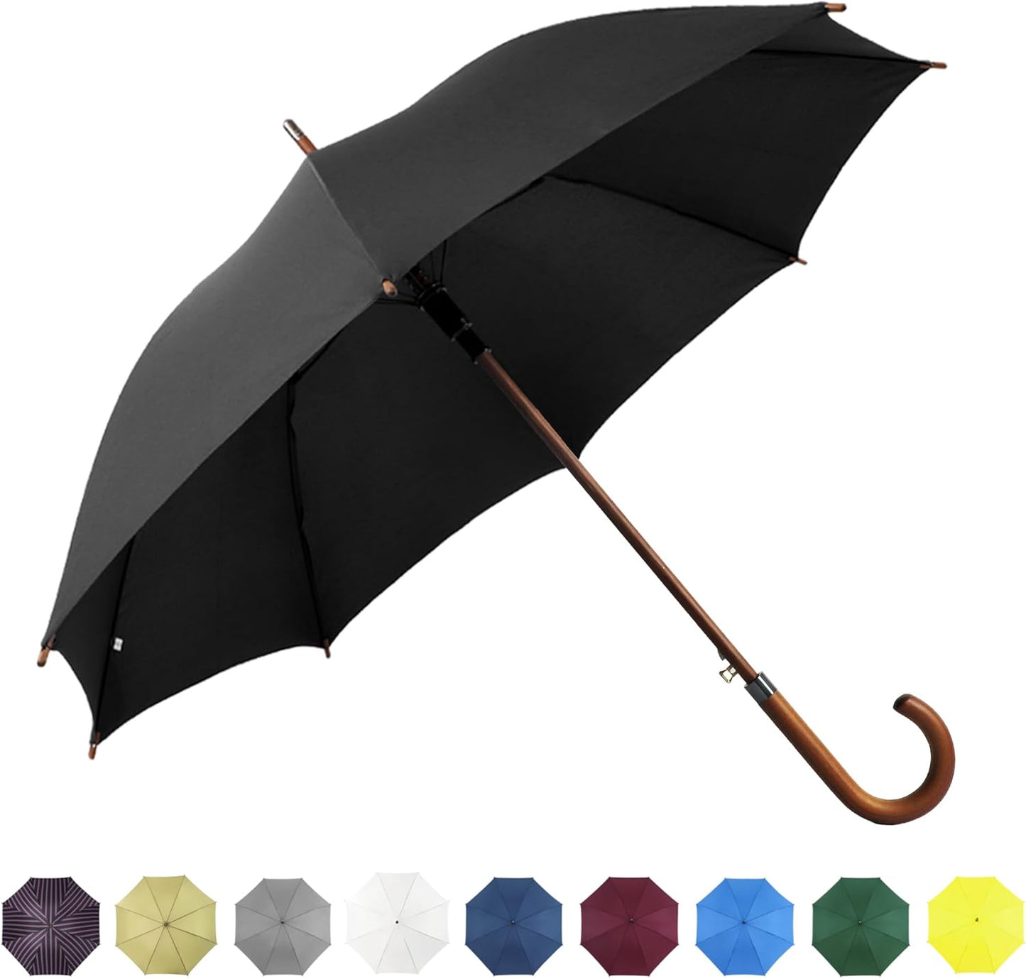 16 Ribs 48" Stick Umbrella Auto Open Solid Color Fashionable and Simple，Arc Classic Wood Handle，Windproof Unbreakable Stick Rain Umbrella