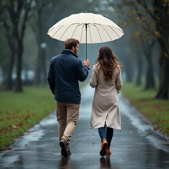 16 Ribs 48" Stick Umbrella Auto Open Solid Color Fashionable and Simple，Arc Classic Wood Handle，Windproof Unbreakable Stick Rain Umbrella