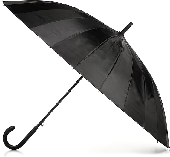 Large Eco Auto-Open 24 Rib Stick Umbrella with a Classic J Hook Curved Handle and water repellant