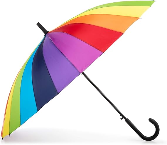 Large Eco Auto-Open 24 Rib Stick Umbrella with a Classic J Hook Curved Handle and water repellant