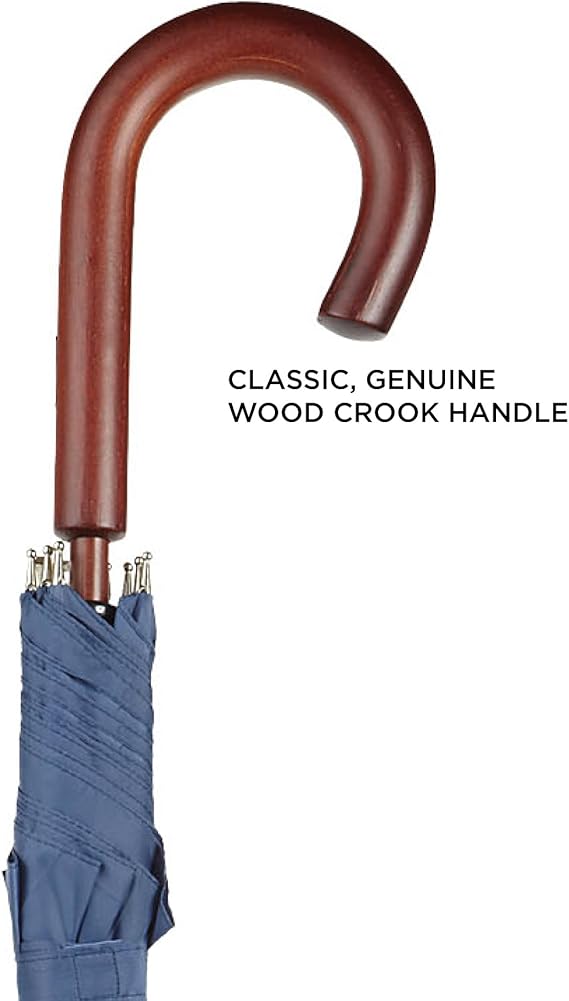 Eco Auto Open Umbrella Classic Wooden J Stick Handle with Easy Grip - Windproof, Rainproof and Durable Canopy Design – Versatile Travel, Perfect for Rainy Days