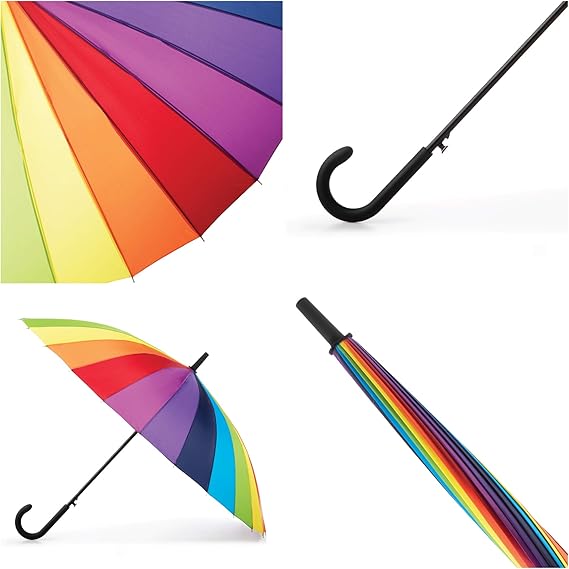 Large Eco Auto-Open 24 Rib Stick Umbrella with a Classic J Hook Curved Handle and water repellant