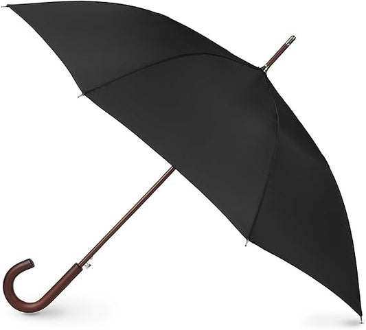 Eco Auto Open Umbrella Classic Wooden J Stick Handle with Easy Grip - Windproof, Rainproof and Durable Canopy Design – Versatile Travel, Perfect for Rainy Days