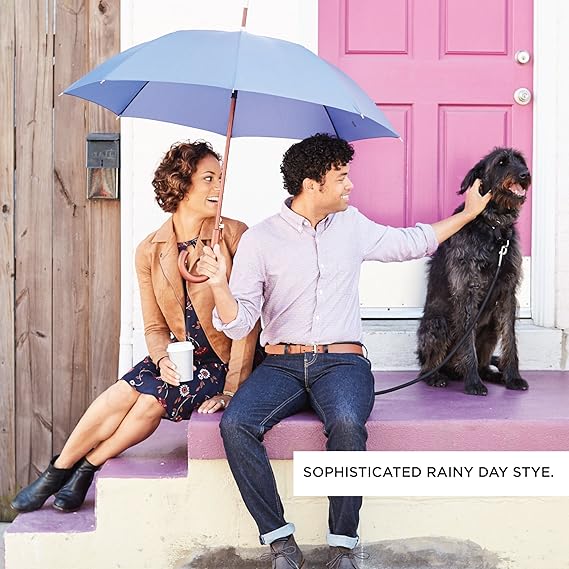 Eco Auto Open Umbrella Classic Wooden J Stick Handle with Easy Grip - Windproof, Rainproof and Durable Canopy Design – Versatile Travel, Perfect for Rainy Days